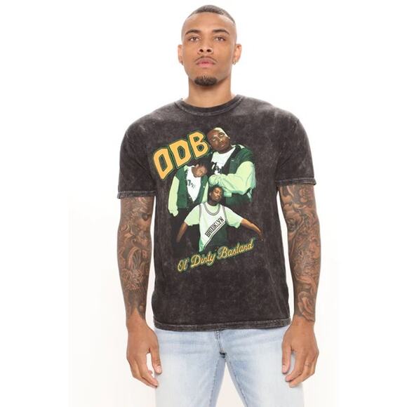ODB Black Acid Wash Crewneck 90s Rapper Graphic Tee NEW Size Medium - Picture 7 of 9